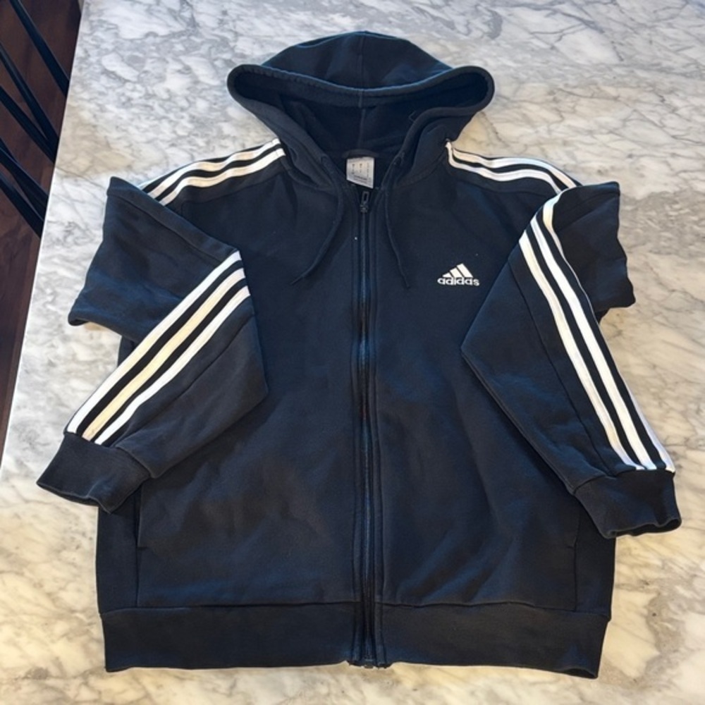 Adidas men’s Black and White Striped Hoodie size small
